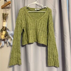 Noisy May Light Green Knit Bell-Sleeved Sweater